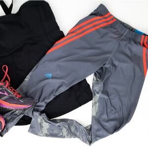 Adidas Running Workout Leggings Athleticwear Small Gray Orange Pixelated Dots